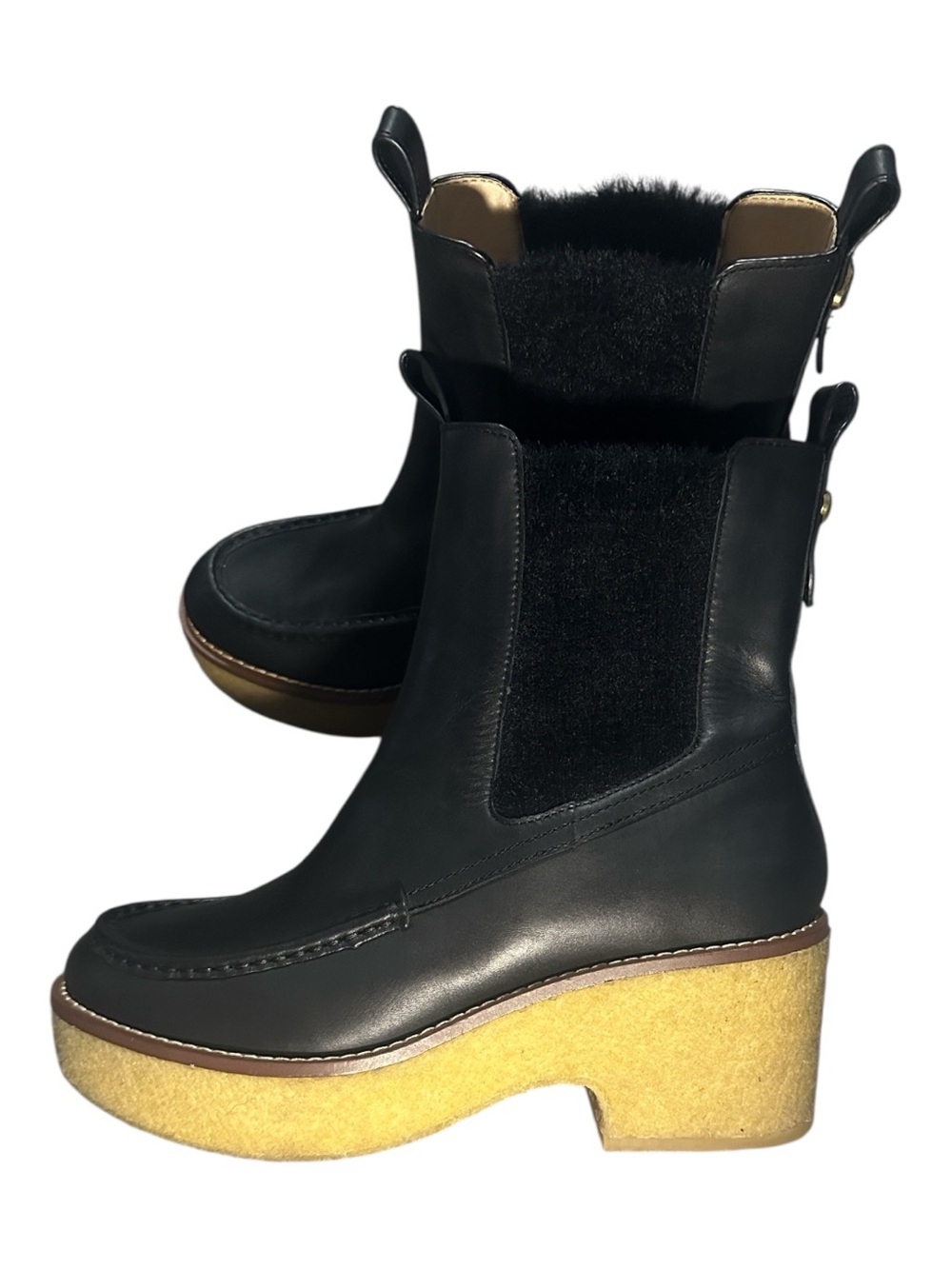 Coach Black Leather Platform Chelsea Boots Chunky Sole Statement Trendy Designer - Picture 6 of 16